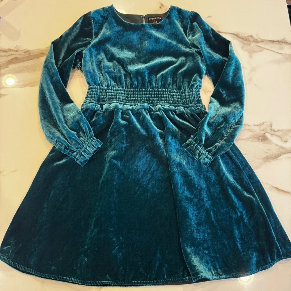 Crewcuts Girls' Smocked Velvet dress Green 10